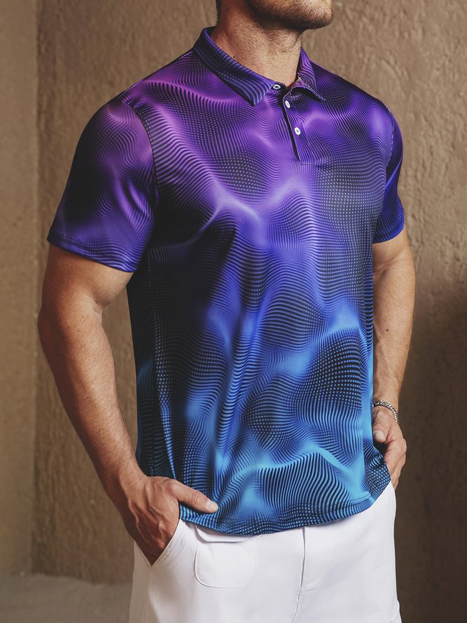 Hardaddy Gradient 3D Abstract Polka Dot Short Sleeve Polo Shirt