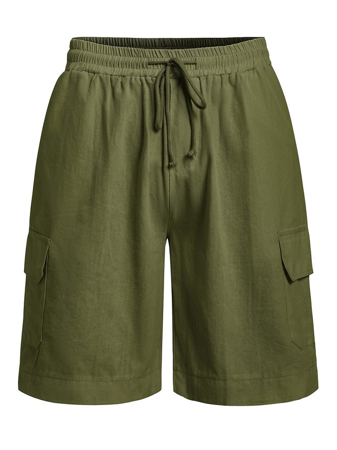 Hardaddy Men's Linen Shorts Multi-Pocket Tie Cargo Pants