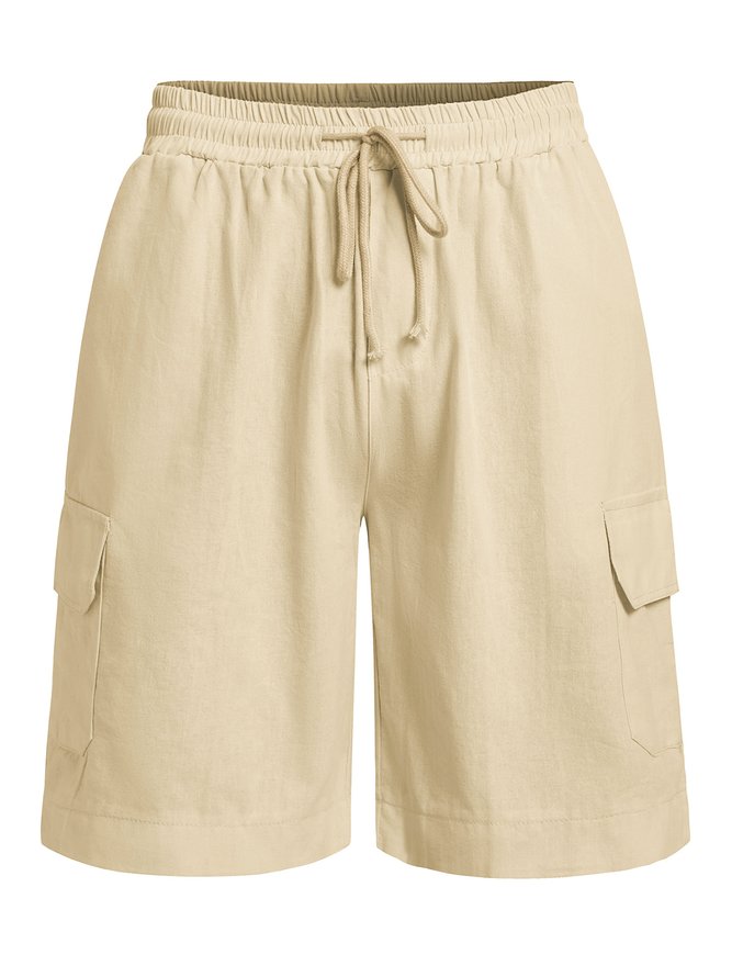 Hardaddy Men's Linen Shorts Multi-Pocket Tie Cargo Pants