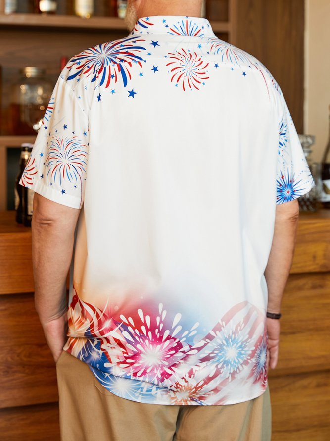 Hardaddy Big Size Indepndence Day Flag Flamingo Chest Pocket Shirt