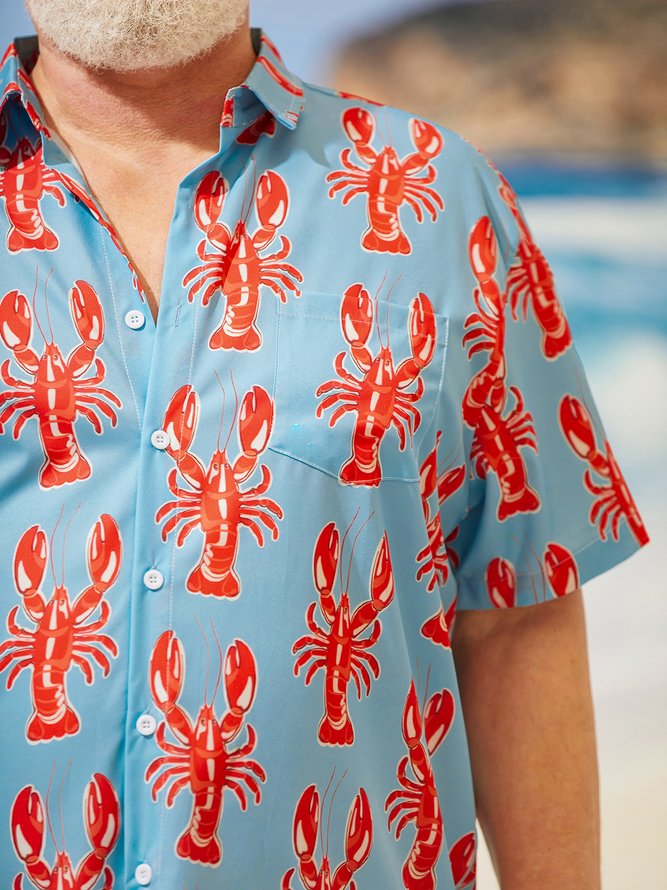 Hardaddy Big Size Lobster Chest Pocket Short Sleeve Hawaiian Shirt