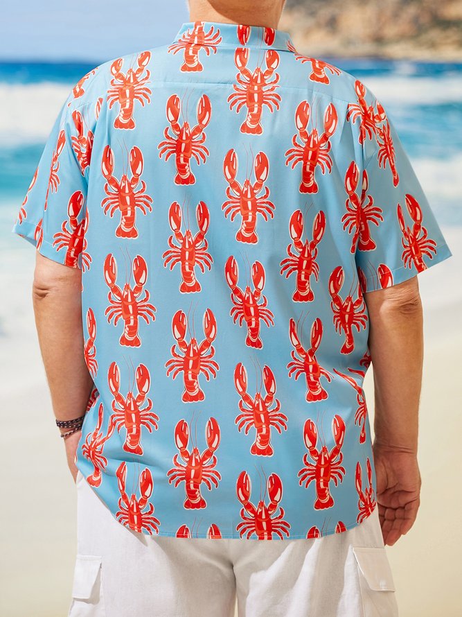 Hardaddy Big Size Lobster Chest Pocket Short Sleeve Hawaiian Shirt