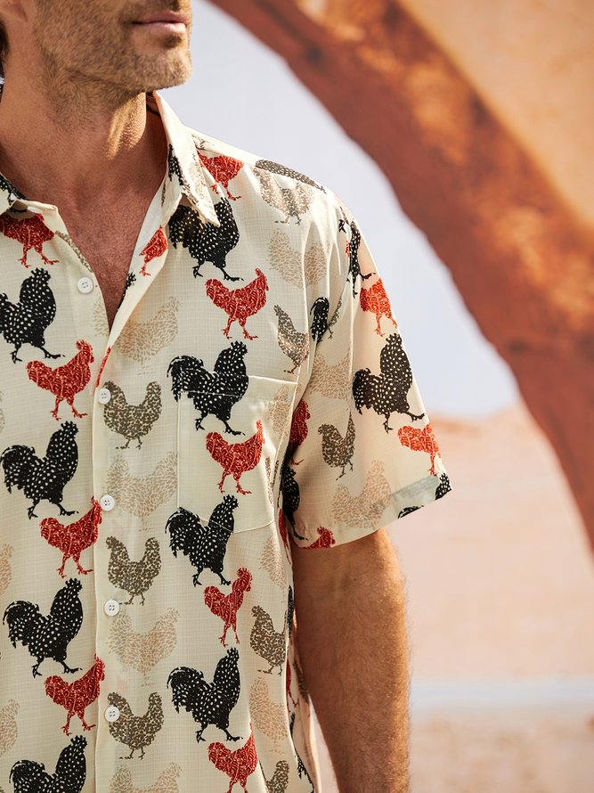 Hardaddy Rooster Chest Pocket Short Sleeve Casual Shirt