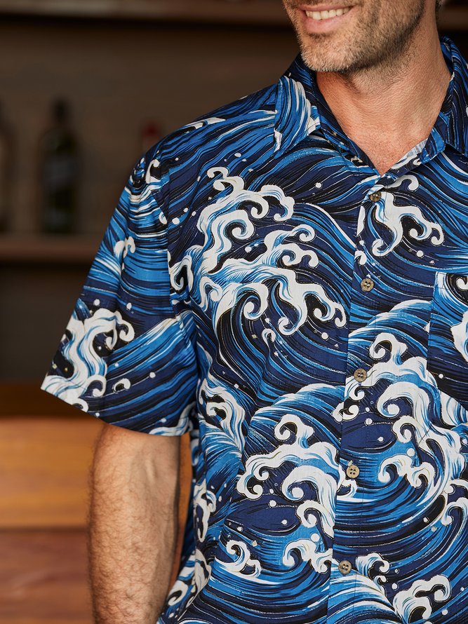 Hardaddy® Cotton Ukiyoe Wave Hawaiian Shirt