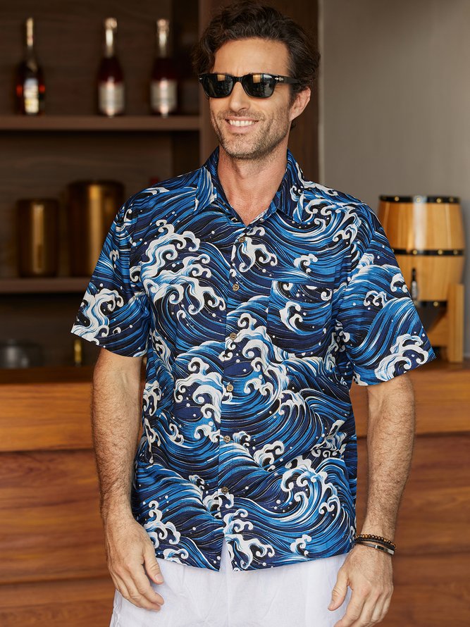 Hardaddy® Cotton Ukiyoe Wave Hawaiian Shirt