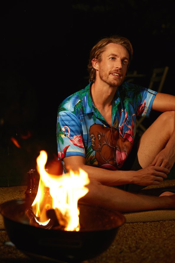 Hardaddy  Flamingo Chest Pocket Short Sleeve Hawaiian Shirt