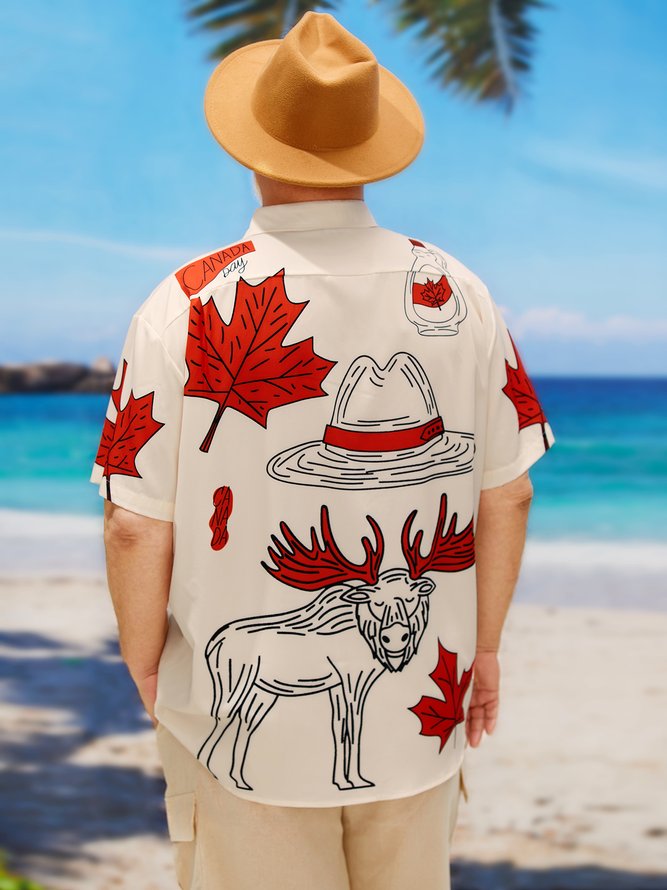 Hardaddy Big Size Canada Day Chest Pocket Short Sleeve Shirt