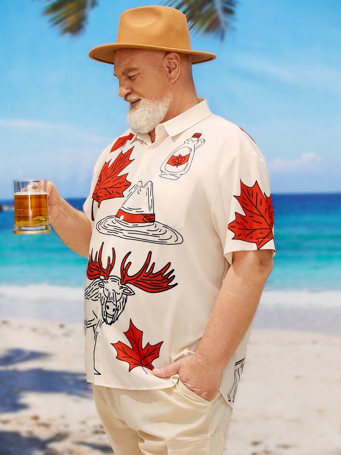 Hardaddy Big Size Canada Day Chest Pocket Short Sleeve Shirt