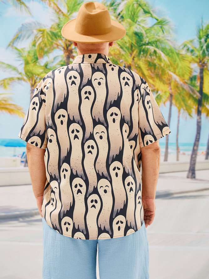 Big Size Halloween Ghost Short Sleeve Hawaiian Shirt