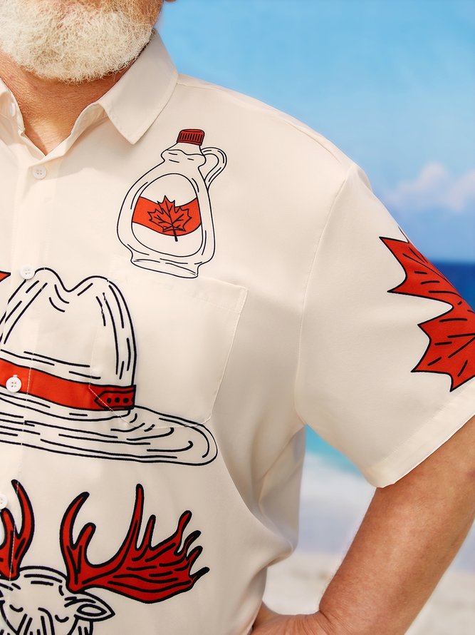 Hardaddy Big Size Canada Day Chest Pocket Short Sleeve Shirt