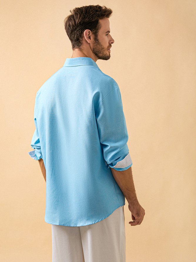 Hardaddy Cotton Color-block Long Sleeve Casual Shirt