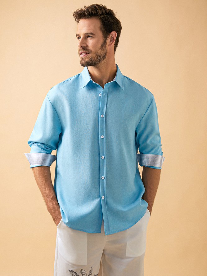 Hardaddy Cotton Color-block Long Sleeve Casual Shirt