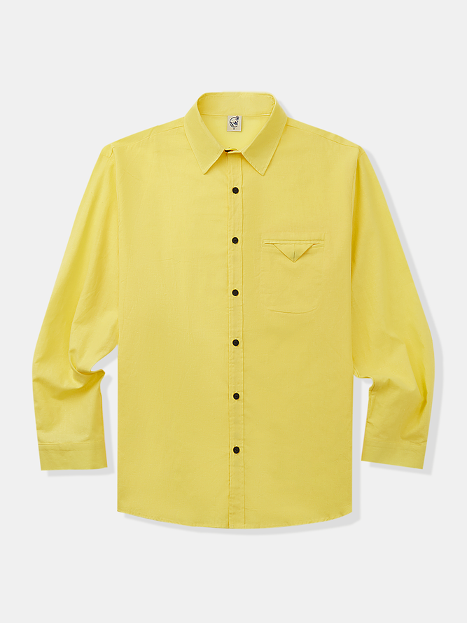 Hardaddy Cotton Plain Chest Pocket Long Sleeve Casual Shirt