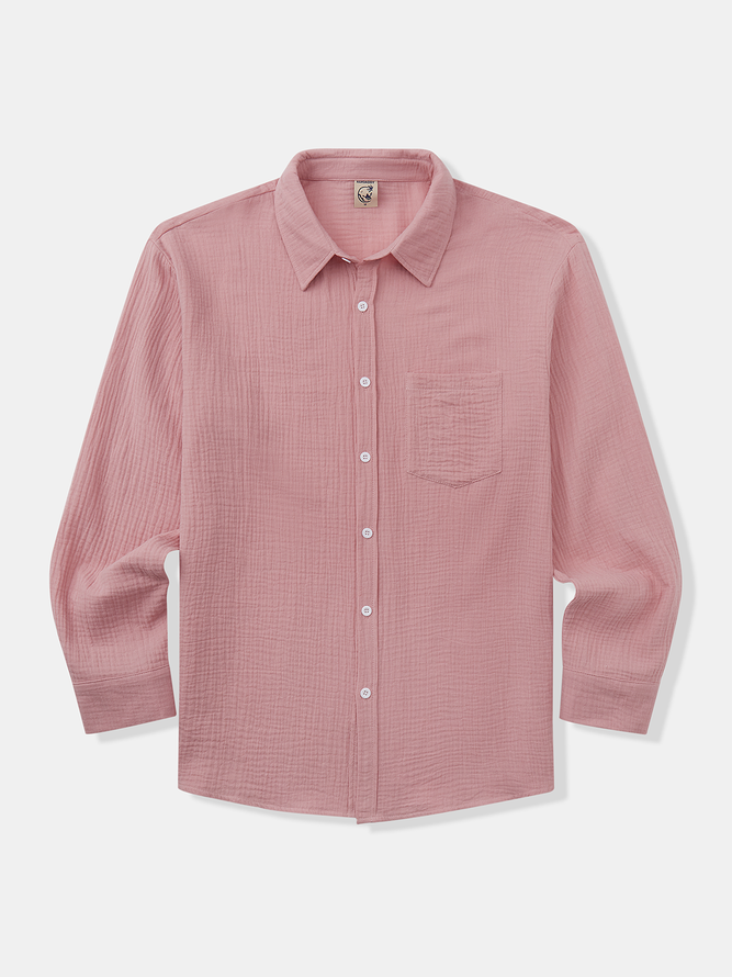 Hardaddy Cotton Plain Chest Pocket Long Sleeve Casual Shirt
