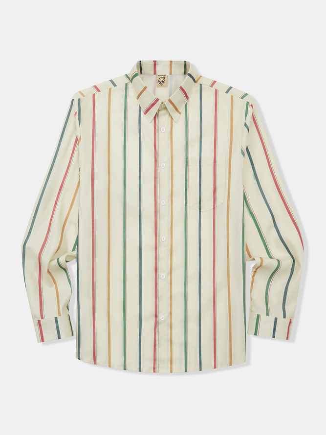 Multicolor Striped Chest Pocket Long Sleeves Casual Shirt