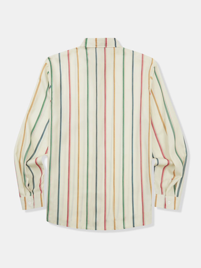 Multicolor Striped Chest Pocket Long Sleeves Casual Shirt