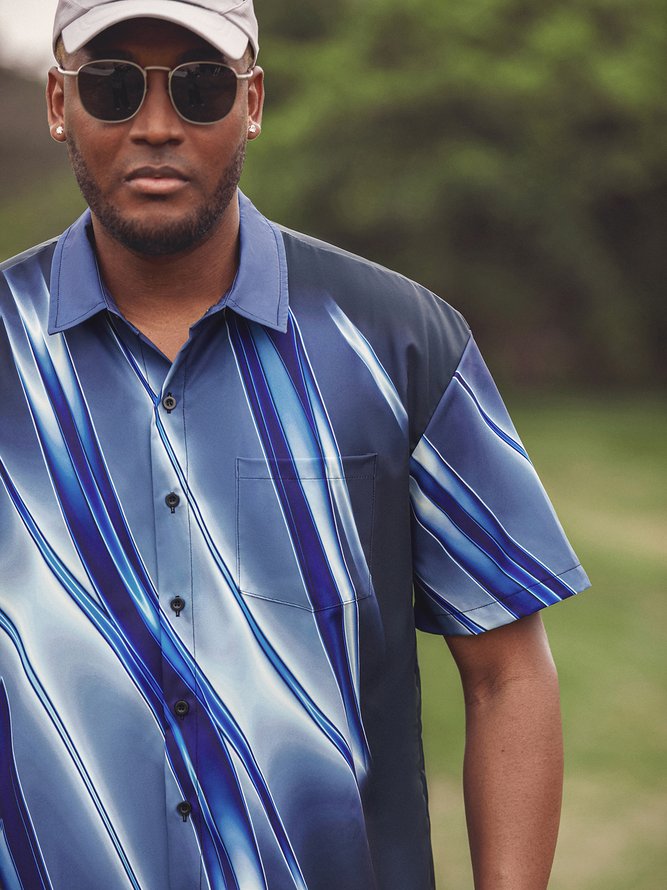Hardaddy Striped Gradient Pattern Chest Pocket Short Sleeve Shirt