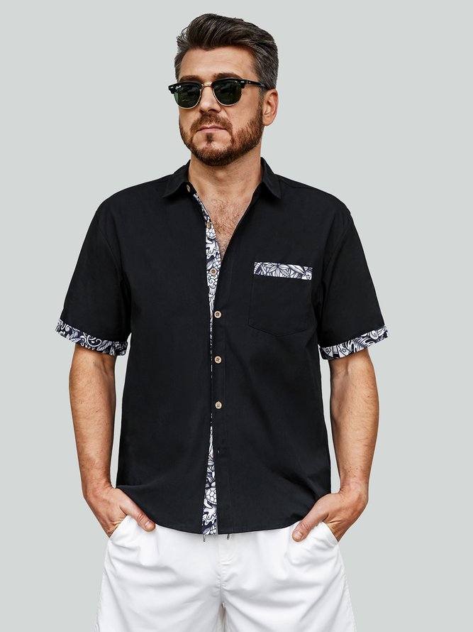 Hardaddy 100% Cotton Patchwork Tiki Black Short Sleeve Regular Fit Hawaiian Loose Resort Shirt