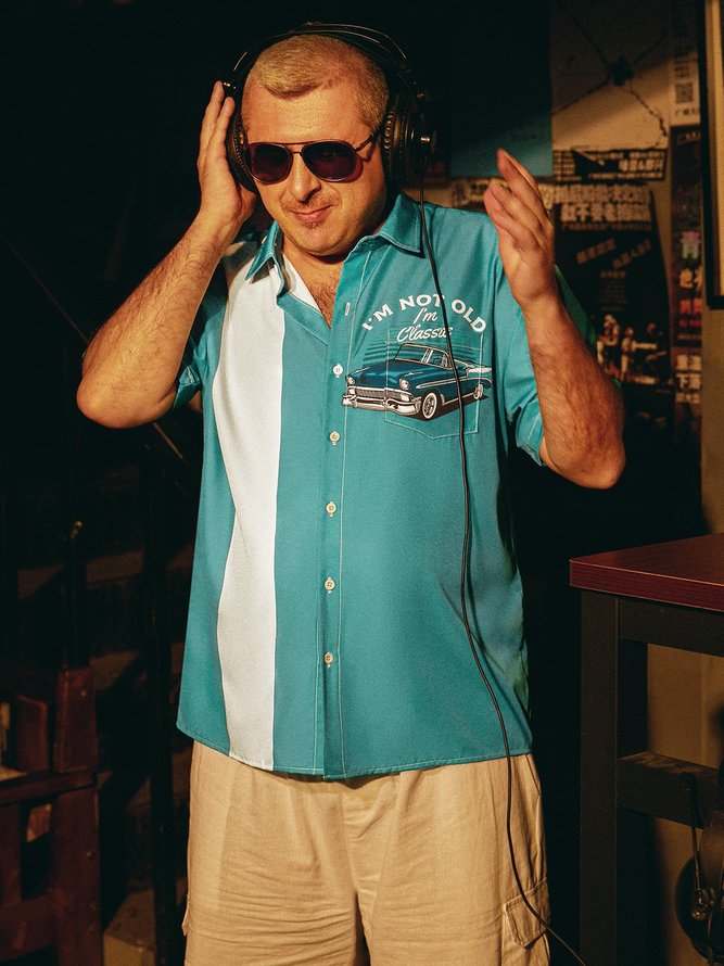 Hardaddy Car Chest Pocket Short Sleeve Bowling Shirt