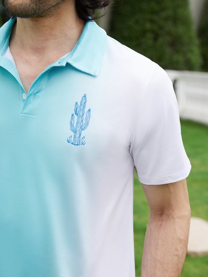 Hardaddy Golf Polo Sports Blue Shirts Short Sleeve Regular Fit Moisture-wicking Cactus Shirts