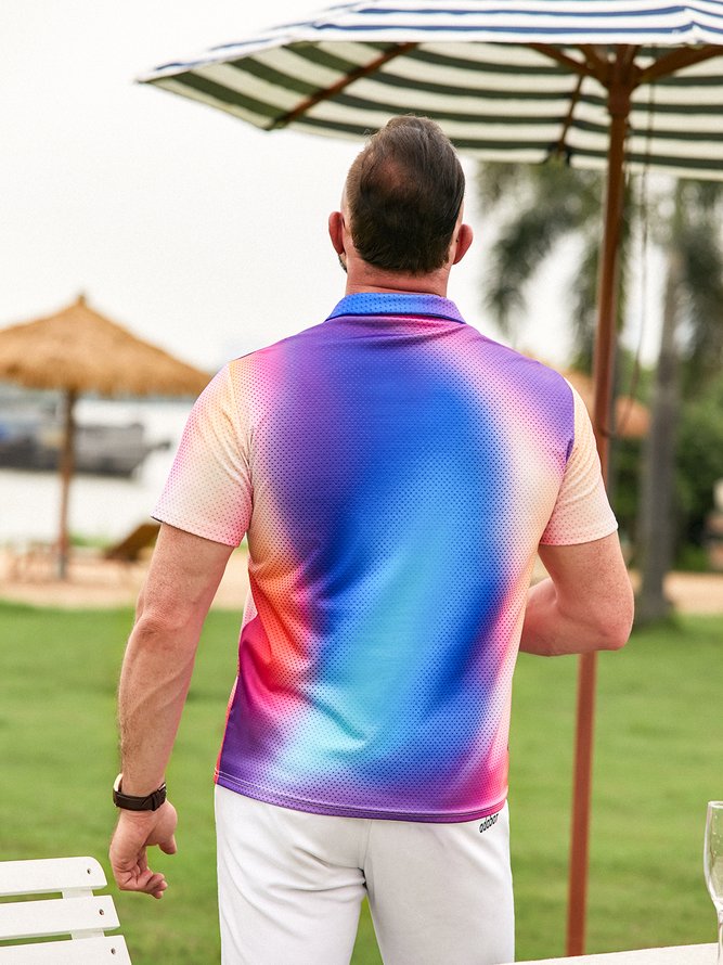 Hardaddy Gradient Color Button Short Sleeve Polo Shirt