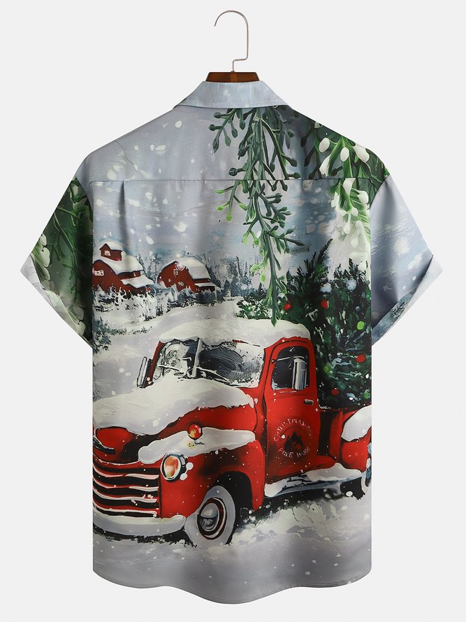 Christmas Chest Pocket Short Sleeve Hawaiian Shirt