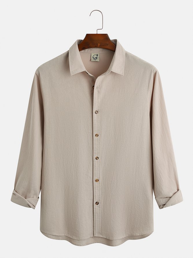 American leisure net color cotton and linen style flax long sleeve Shirt