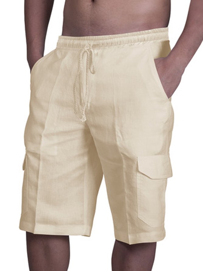 Hardaddy Men's Linen Shorts Multi-Pocket Tie Cargo Pants