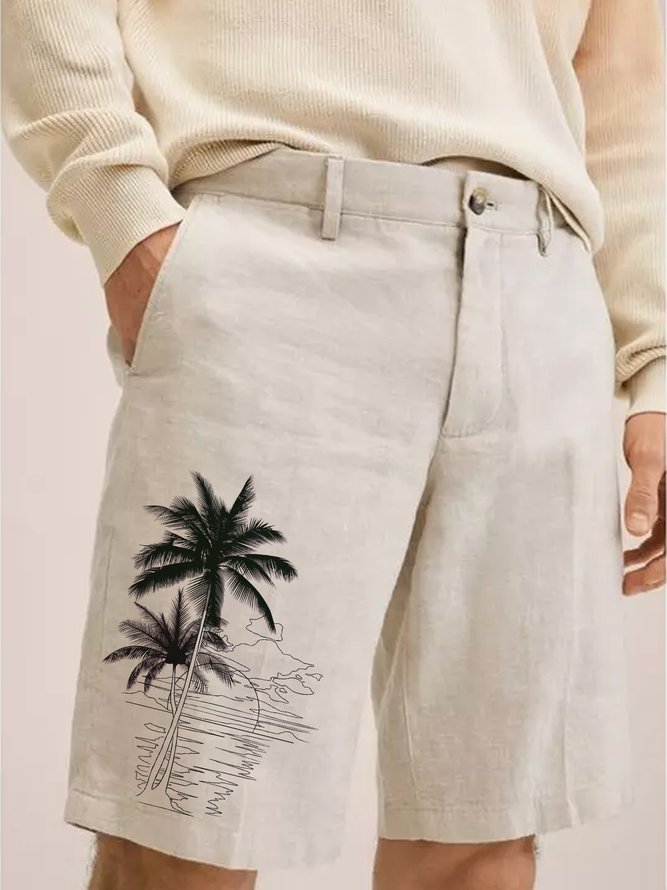 Hardaddy Cotton Linen Hawaiian Casual Shorts