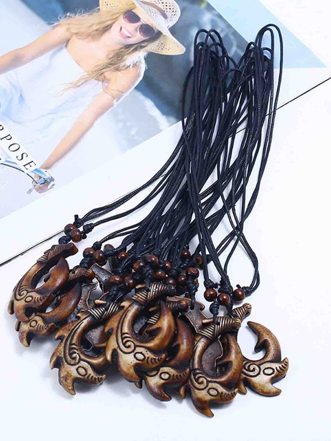 Men's Vintage Plain Resin Fishbone Necklace