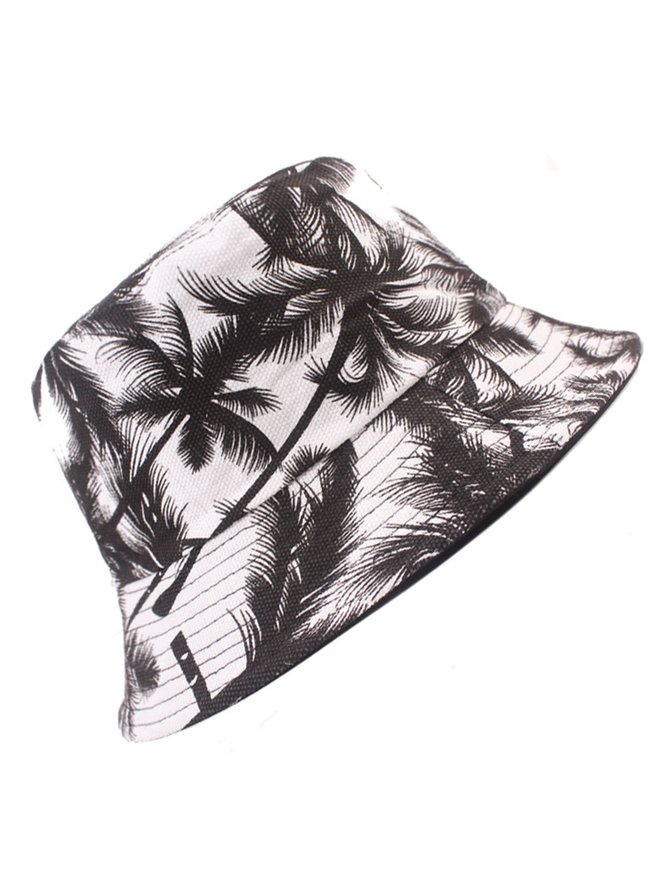 Hardaddy Men's Holiday Street Personality Coconut Tree Pattern Print Bucket Hat