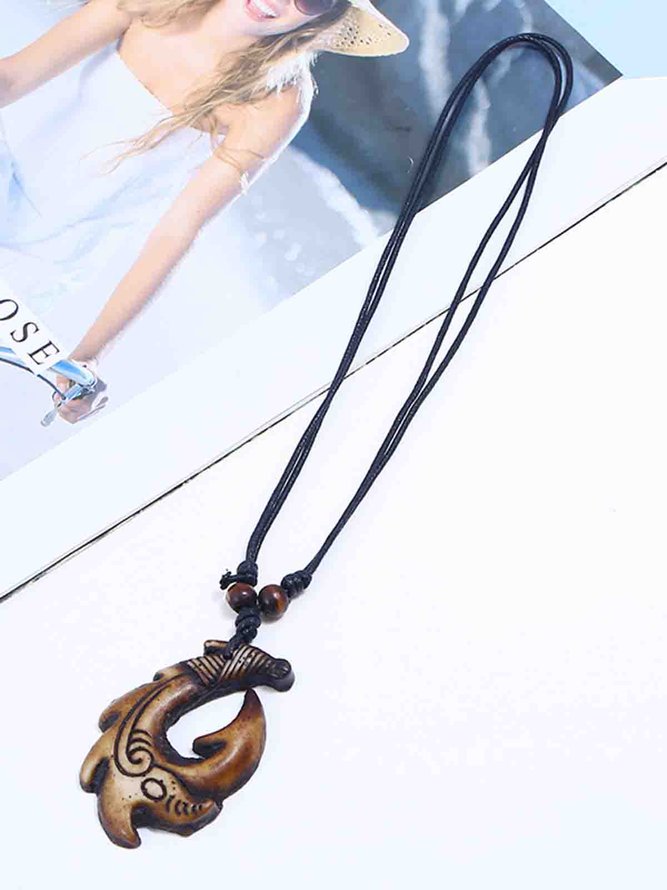 Men's Vintage Plain Resin Fishbone Necklace