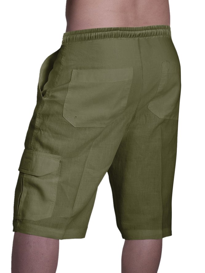 Hardaddy Men's Linen Shorts Multi-Pocket Tie Cargo Pants