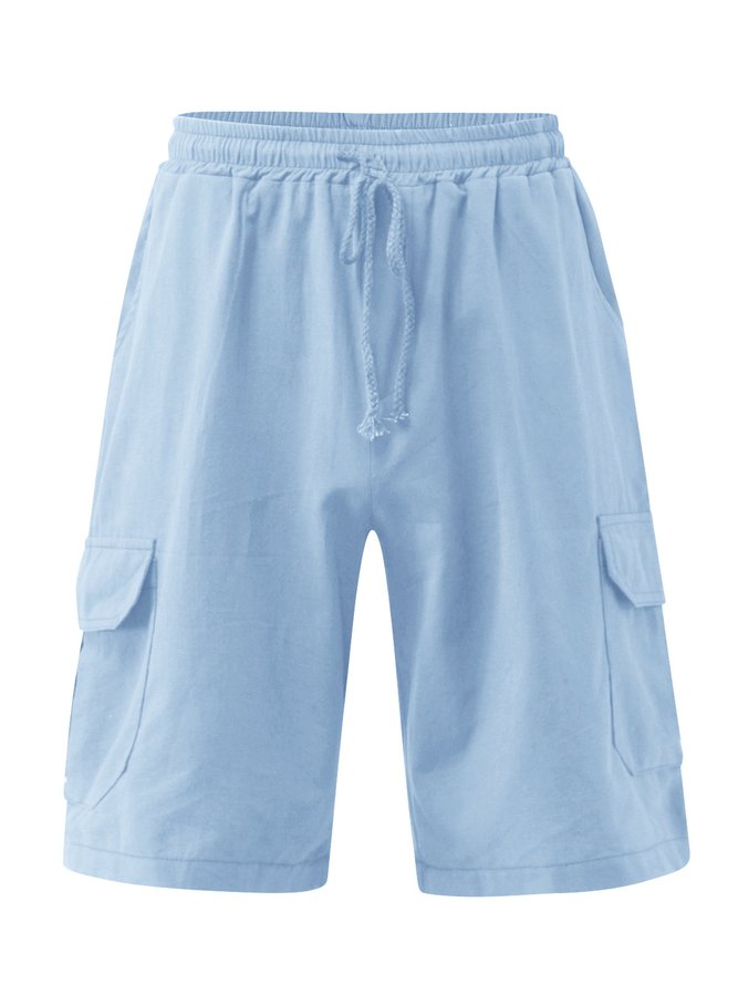 Hardaddy Men's Linen Shorts Multi-Pocket Tie Cargo Pants