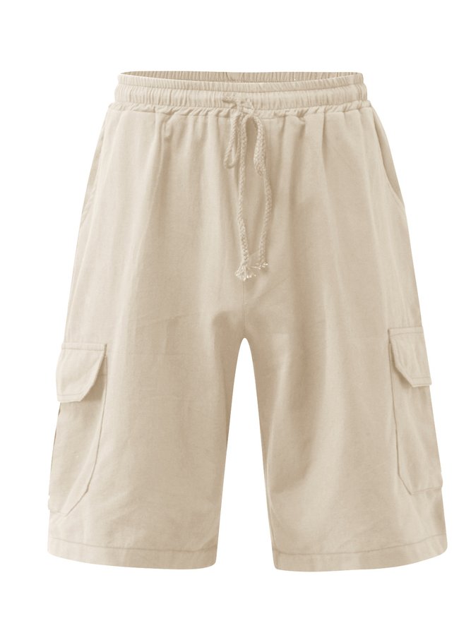 Hardaddy Men's Linen Shorts Multi-Pocket Tie Cargo Pants