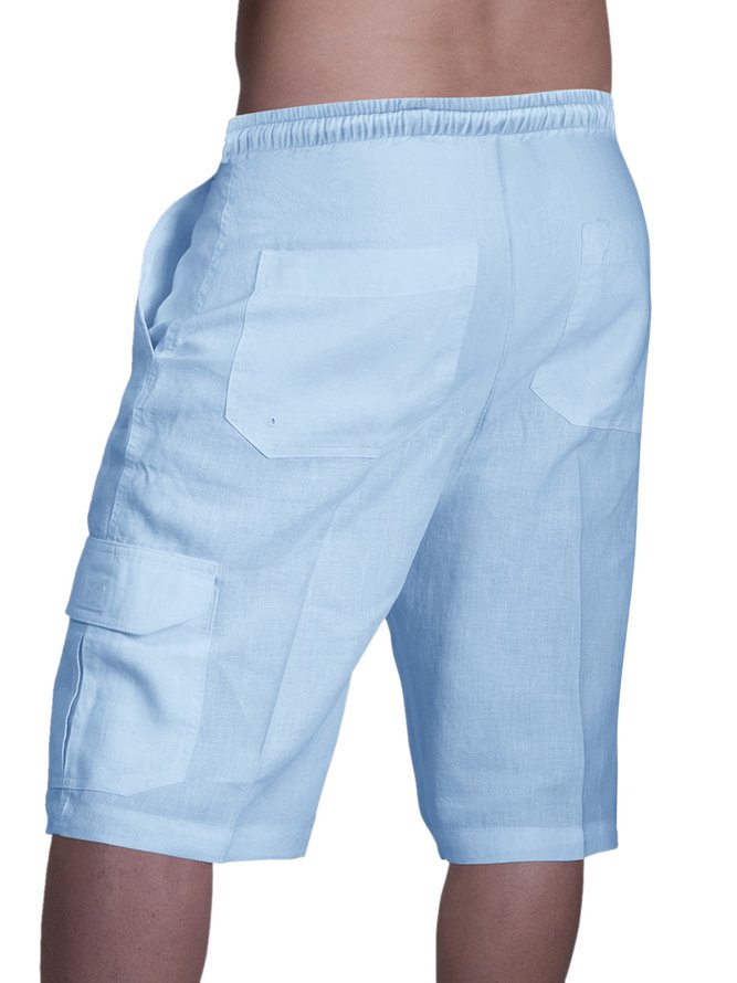 Hardaddy Men's Linen Shorts Multi-Pocket Tie Cargo Pants