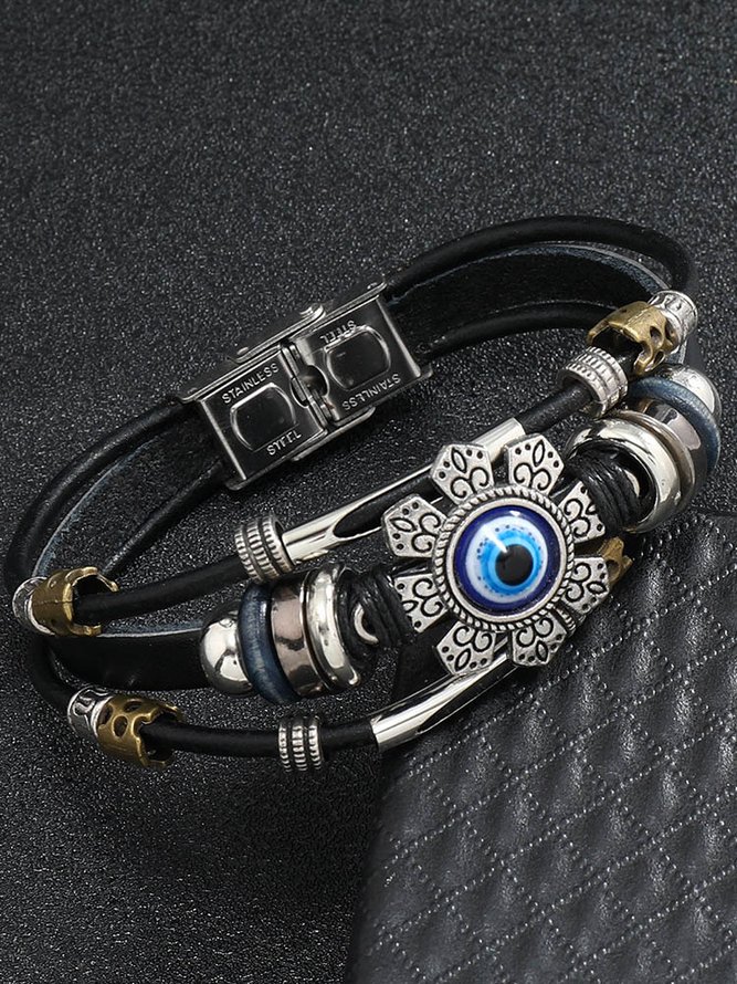 Hardaddy Men's Resort Stainless Steel Devil's Eye Leather Bracelet