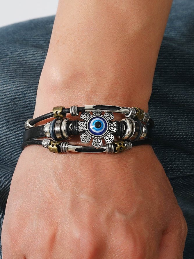 Hardaddy Men's Resort Stainless Steel Devil's Eye Leather Bracelet