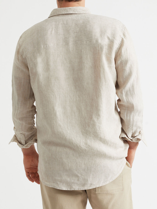 American leisure net color cotton and linen style flax long sleeve Shirt