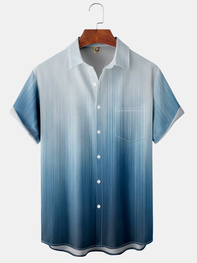 Hardaddy Mens Ombre Gradient Print Front Buttons Soft Breathable Chest Pocket Casual Hawaiian Shirt