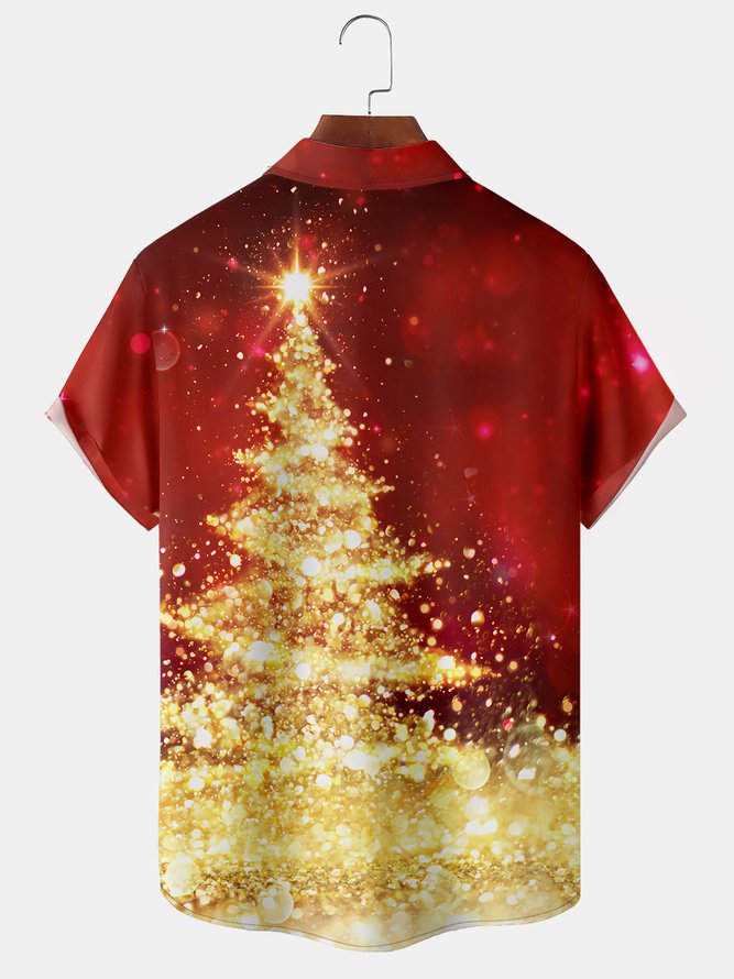 Christmas Tree Chest Pocket Short Sleeve  Shirt
