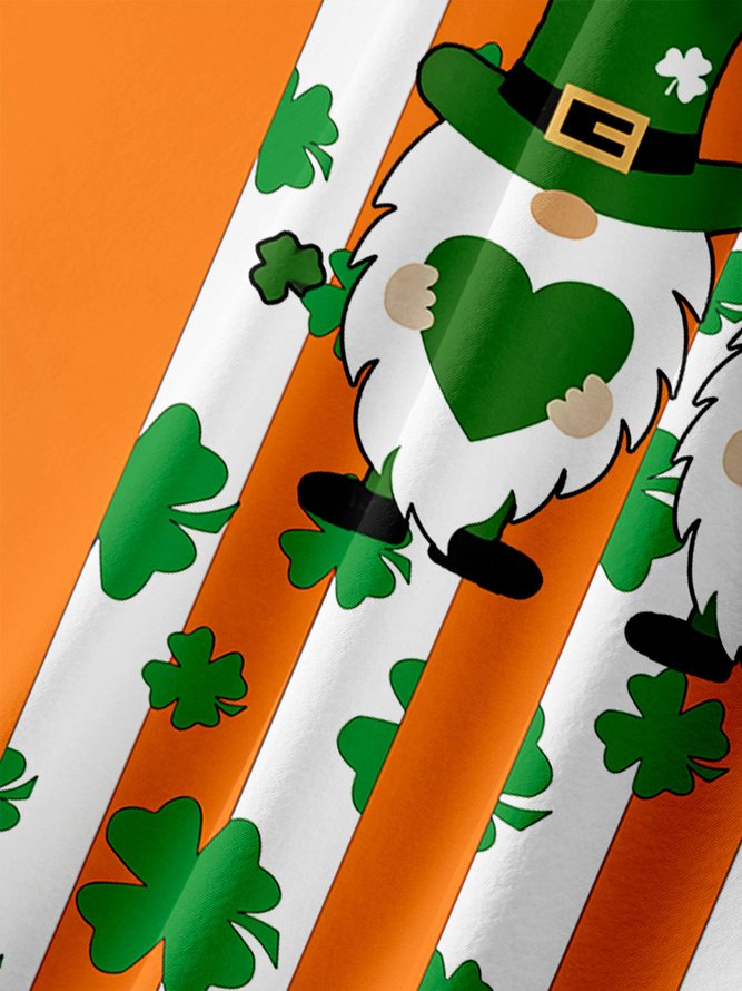 St Patricks Day Flag Gnomes Chest Pocket Short Sleeve Shirt