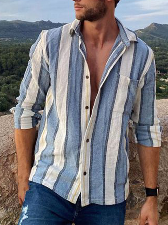 Hardaddy Striped Chest Pocket Long Sleeve Casual Shirt