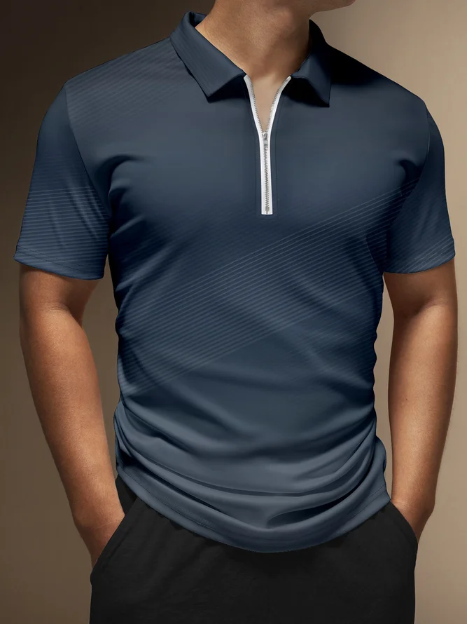Hardaddy Gradient Striped Zip Short Sleeve Polo