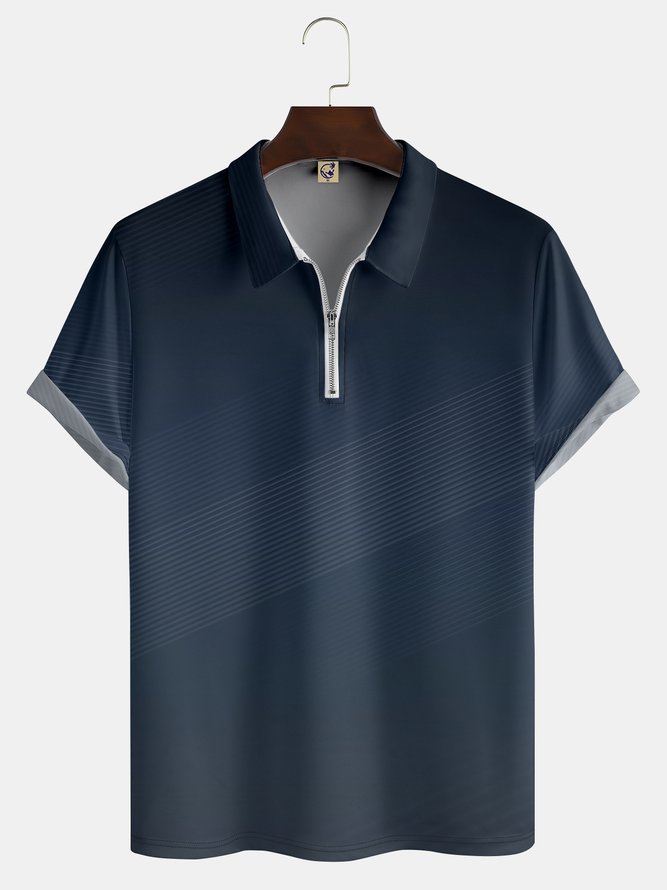 Hardaddy Gradient Striped Zip Short Sleeve Polo
