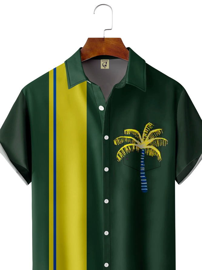 Brazil Color Coconut Tree Chest Pocket Short Sleeve Hawaiian Shirt