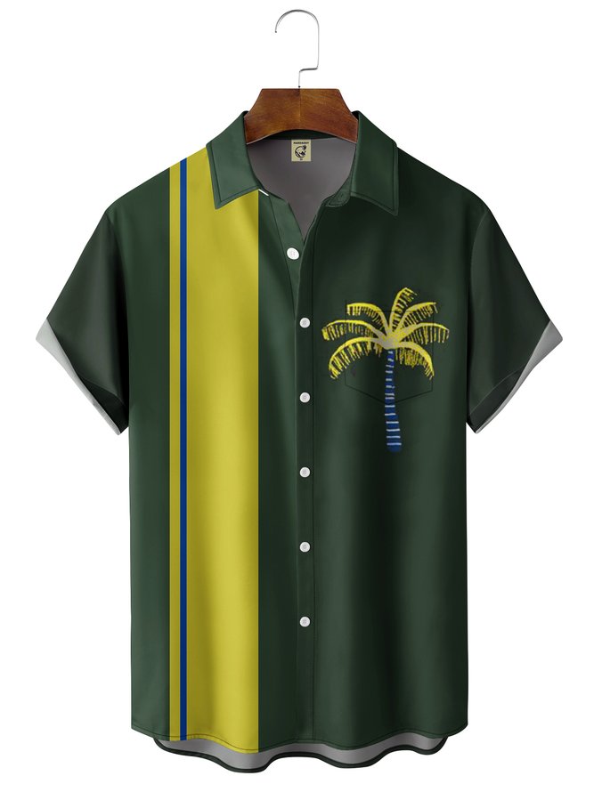 Brazil Color Coconut Tree Chest Pocket Short Sleeve Hawaiian Shirt