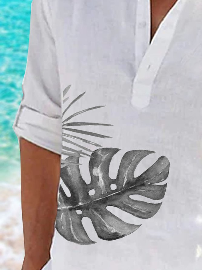 Tropical Henley Collar Long Sleeve Resort Shirt