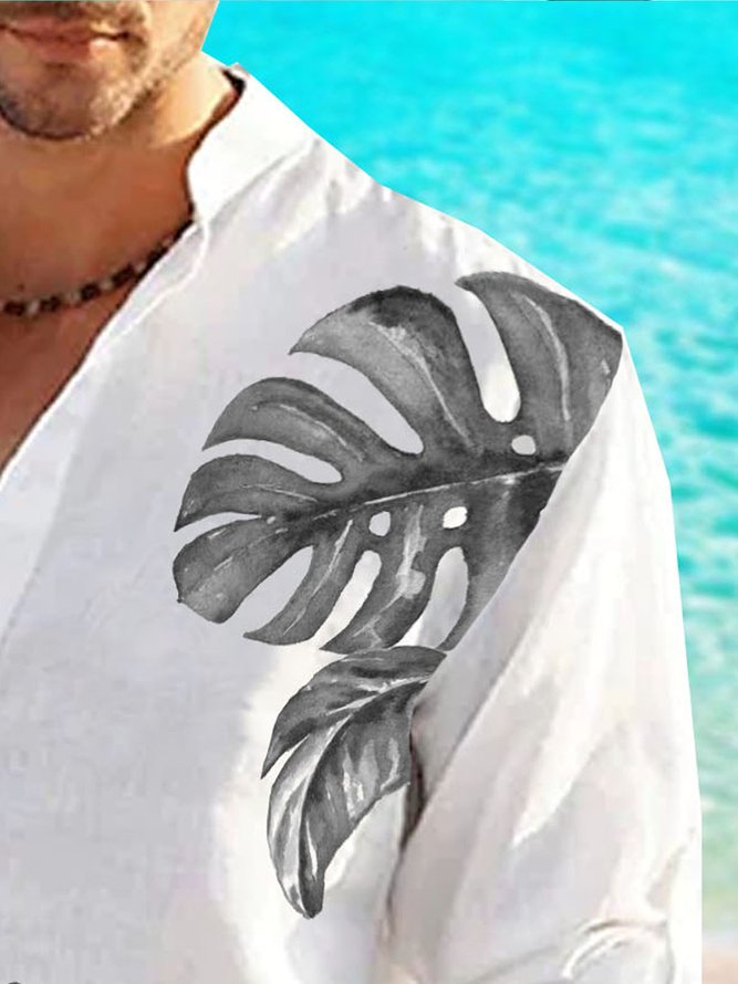 Tropical Henley Collar Long Sleeve Resort Shirt