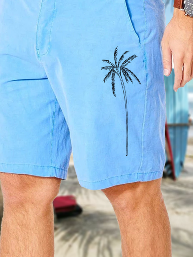 Coconut Tree Button Straight Waist Bermuda Shorts